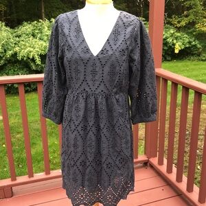 Garnet Hill SZ 4, Aegean blue eyelet long sleeve dress with V neck.